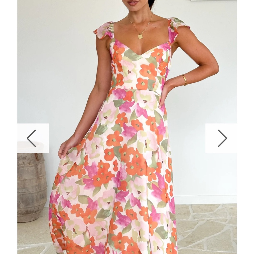 Size 6 Billy J Calais orange pink green floral maxi dress - NWT